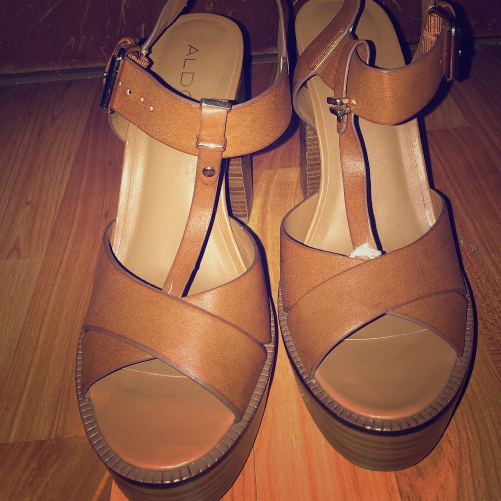 Aldo Tan Platform T-Strap Sandals